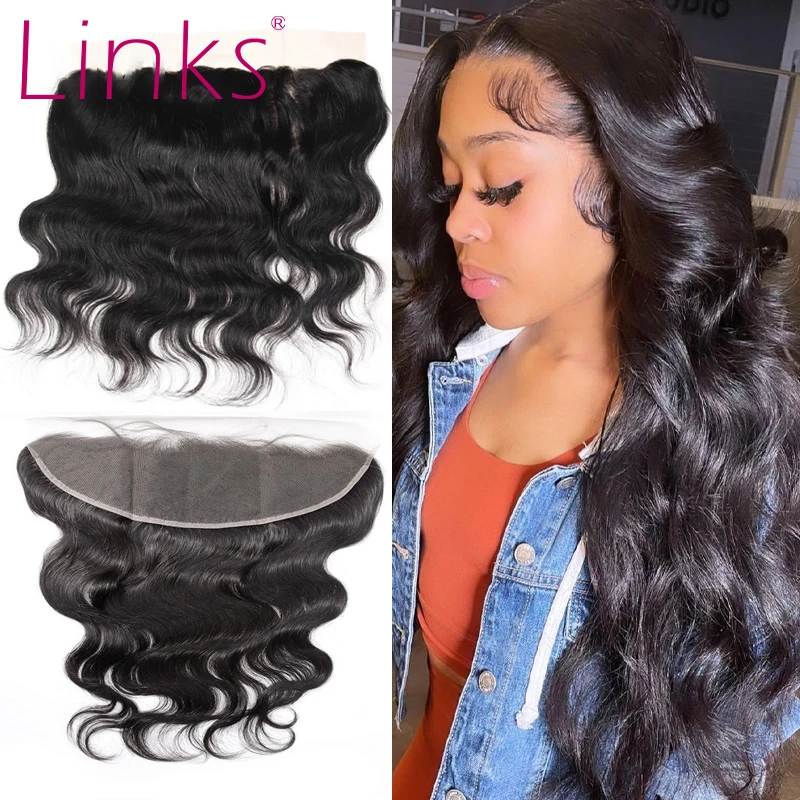 Links Lace Frontal Brazilian Body Wave 13x4 Lace Front Closure Wavy Human Hair Medium Brown Swiss Remy preplucked baby Hair