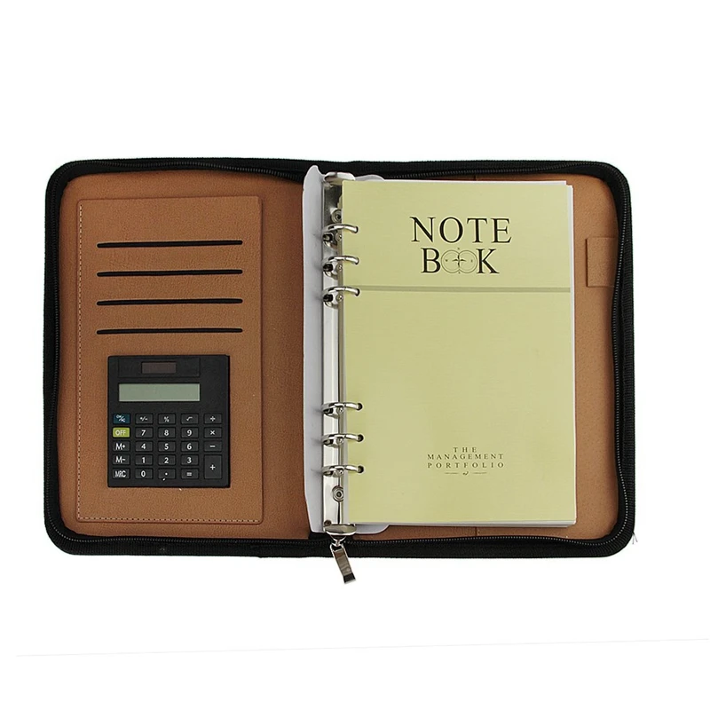 

A5 PU Leather Executive Zippered Business Planner Binder Organizer Packet Portfolio with Calculator for Businessman or Interview