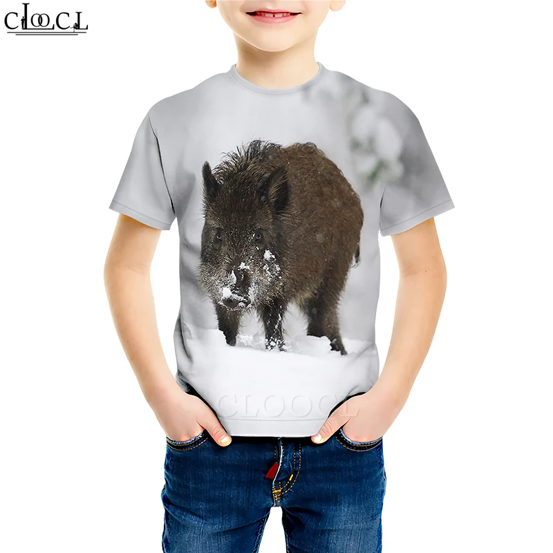 Футболка с дикими животными, дикий кабан футболки с 3D принтом свинки милые детские повседневные пуловеры с короткими рукавами для мальчиков и девочек, M195 - Цвет: Kids T shirt 10