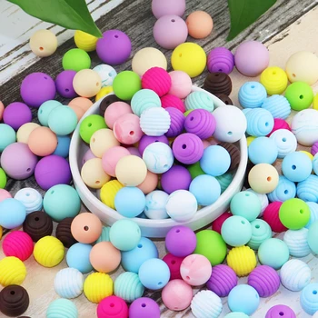 

100pcs 15mm Loose Beads Round Silicone Beads Infant Colorful Silicone Beads Chewable Toys Teether Teething Jewelry Bracelet