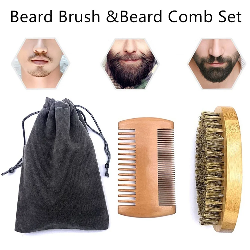 Juego de peines naturales para hombre, cepillo de afeitar ecológico, peine para Barba, conjunto de reparación de bigote, cerdas de pelo profesional