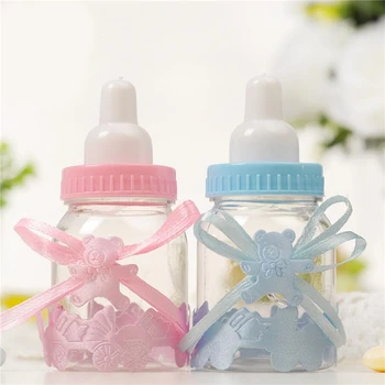 

12pcs/set Transparent Plastic Feeder Bottle Candy Box Cute Blue/pink Wedding Birthday Baby Shower Cake Topper Party Supplies new