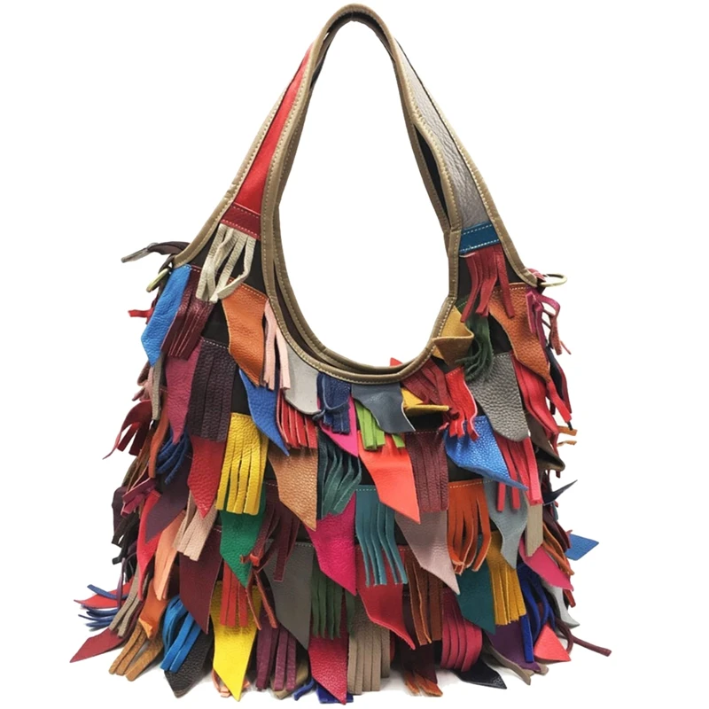 

Leather Handbags Cowhide Bag Shoulder Messenger Bag Color Matching Europe and America Female Bag Large Color