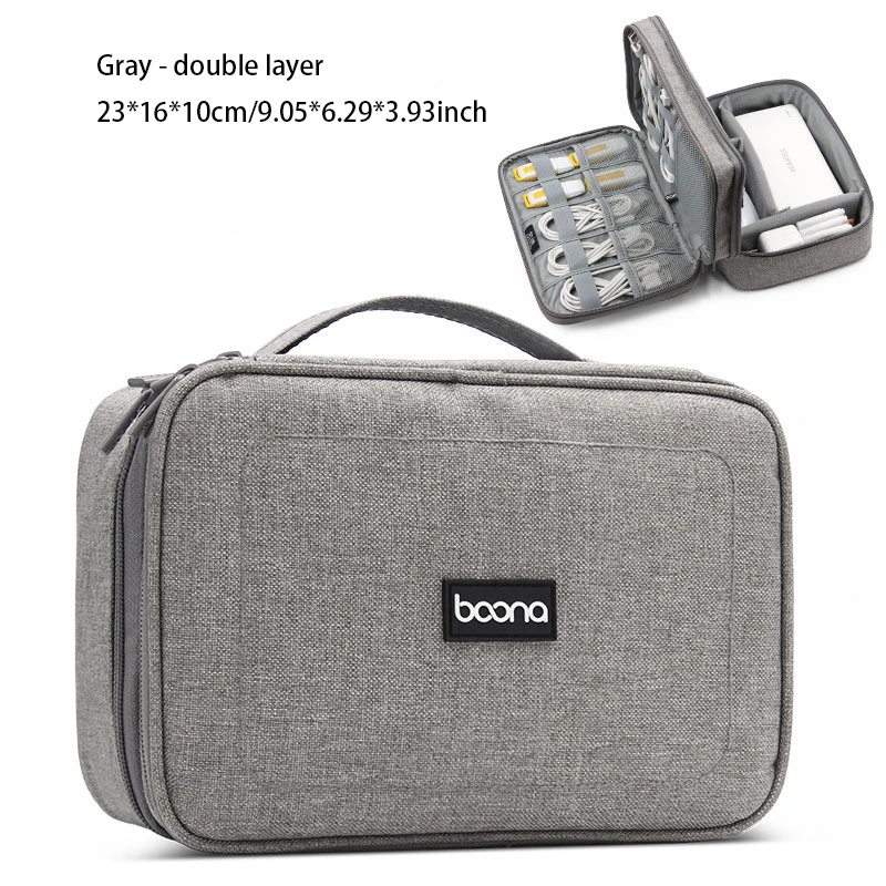 Gray-double layer Сумка для хранения кабеля TUUTH, органайзер, зарядное устройство, USB, наушники, посылка, цифровая сумка для хранения данных - Цвет: Gray-double layer