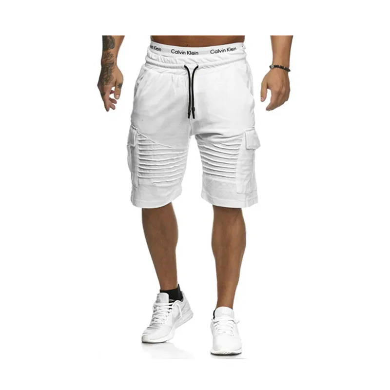 HoT Summer Jogger Sporting Thin Men Black Bodybuilding Short Pants Male Cotton Casual Black and White Hip-hop Shorts - Цвет: white