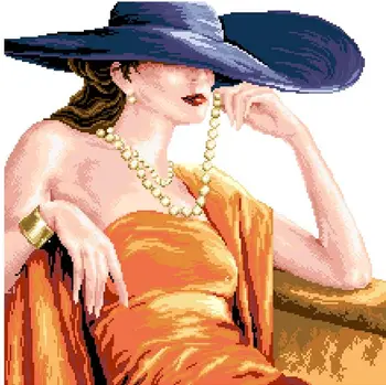 

Higher Cotton Beautiful Counted Cross Stitch Kit Fashion Lady With Hat Victorian Woman Girl Lady Beauty Charm