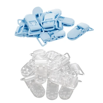 

20Pcs Baby Kids T-Shape Plastic Pacifier Clips Soother Dummy Style Badge Holder Transparent & Light Blue