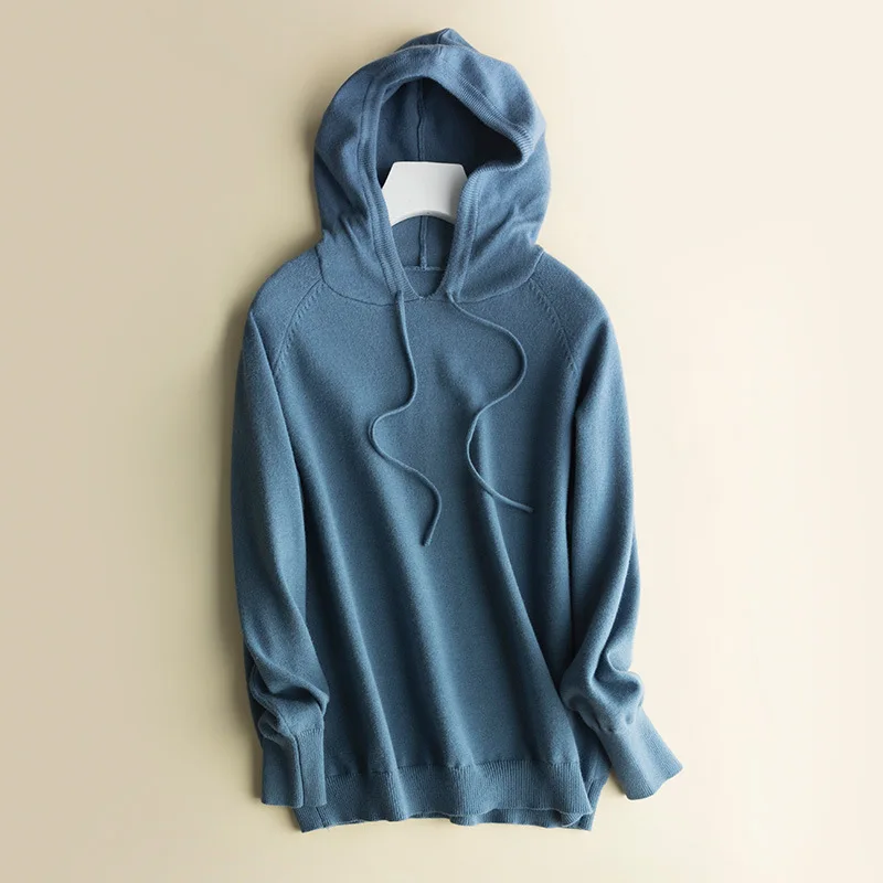 Haze Blue Новинка зимы, женские толстовки, одноцветные, с длинным рукавом, с капюшоном, пуловеры, повседневные, свободные, разные цвета, модные женские толстовки - Цвет: Haze Blue
