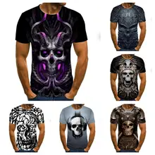 Camiseta con estampado de calavera Punk para hombre, camisa informal de manga corta con cuello redondo, estilo hip hop, 2021