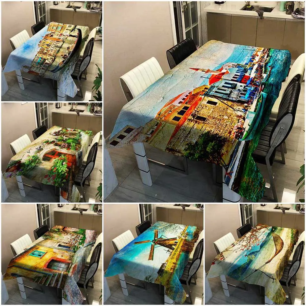 

Retro Country Rectangular Tablecloth Print Waterproof Tablecloth Polyester Kitchen Dining Table Cover Nordic Decor Tablecloth