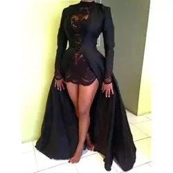 Пикантные вечерние праздничные платье плюс Размеры черный в африканском стиле с длинным рукавом Короткие вечерние платья платье 2019