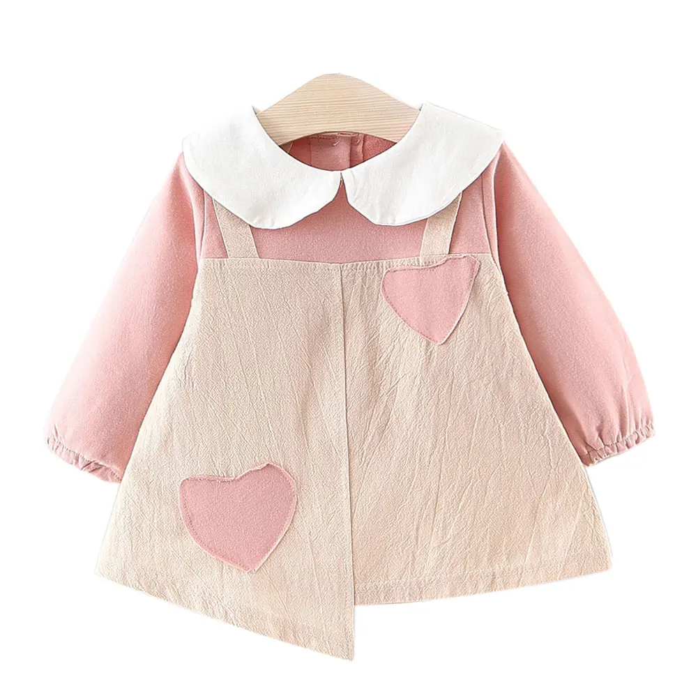 70cm Pink Весенне-осеннее хлопковое детское платье принцессы с воротником и длинными рукавами, Подушка Сердце - Цвет: 70cm Pink