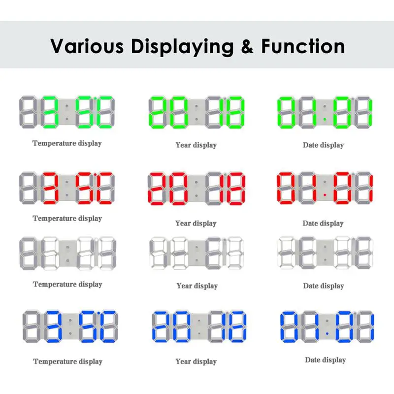 3D большой светодиодный настенные часы с датой Цельсия ночник Дисплей настольные часы будильник для дома гостиная