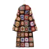 2021 Bohemia Colored Plaid Flower Hand Crochet Hooded Cardigan Ethnic Woman Bandage Lacing up Midi Long Sweater Beach Jumper 2