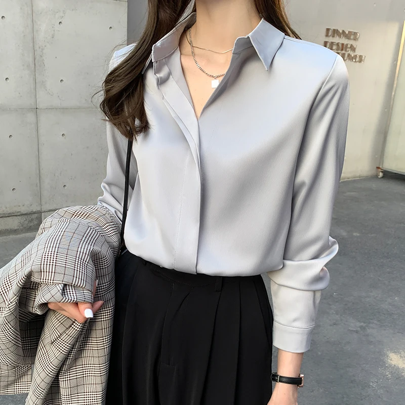 Satin Silk Shirt Vintage Blouse Women 