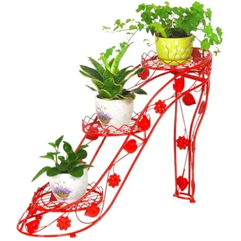 

Iron Flower Stand Multi-layer Pot Rack Indoor And Outdoor Living Room Balcony High Heels Creative Flower Shelf Green Rose Hangin