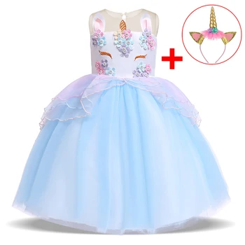 

2020 Free Headband Baby Girl Unicorn Party Dress Kids Dresses For Girls Children Princess Dress Birthday Party Cosplay Dress
