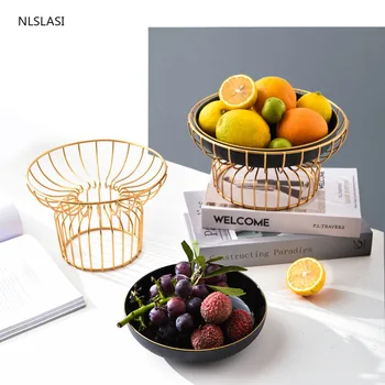 

Light luxury high-foot metal ceramic fruit plate creative fashion personality snacks living room home Nordic golden fruit plate