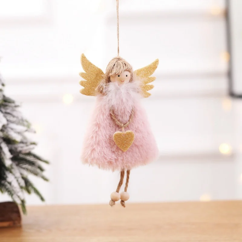 Рождественские Подвески Плюшевые перья ангел с блестящими крыльями декоративные Висячие статуэтки Рождественский подарок украшения
