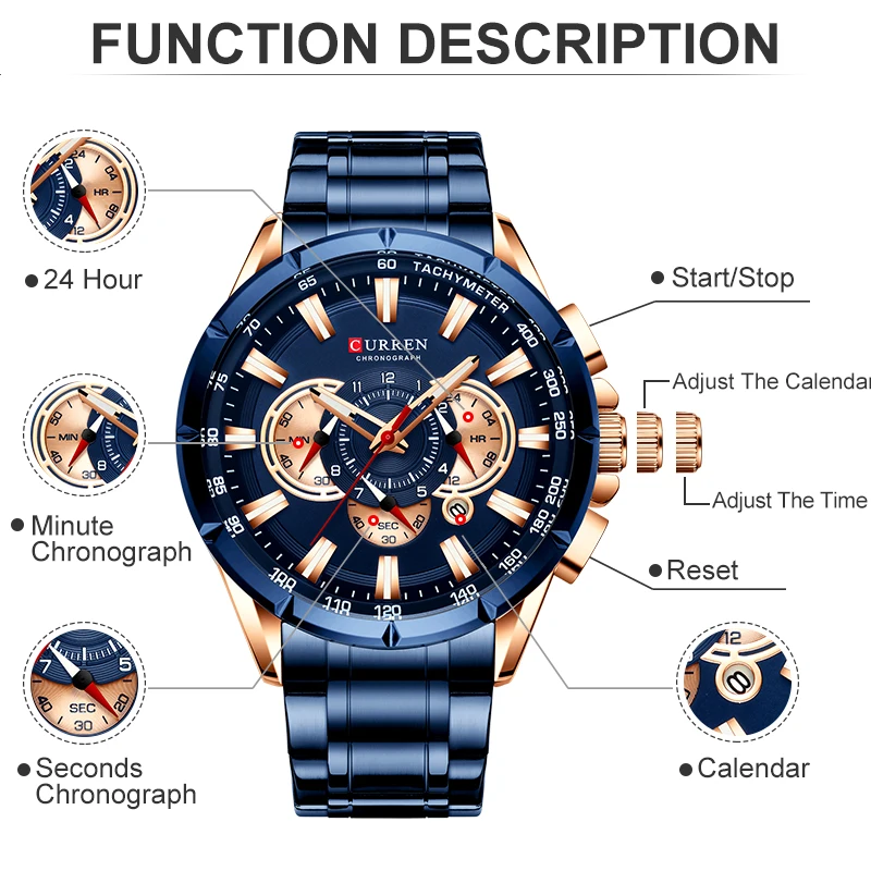 Curren 8363, мужские водонепроницаемые часы с хронографом, военные армейские мужские часы из нержавеющей стали, роскошные Брендовые мужские спортивные часы