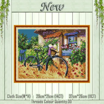 

Bicycle yard scenery diy home decor painting counted printed on canvas DMC 14CT 11CT Cross Stitch Needlework Sets Embroidery kit