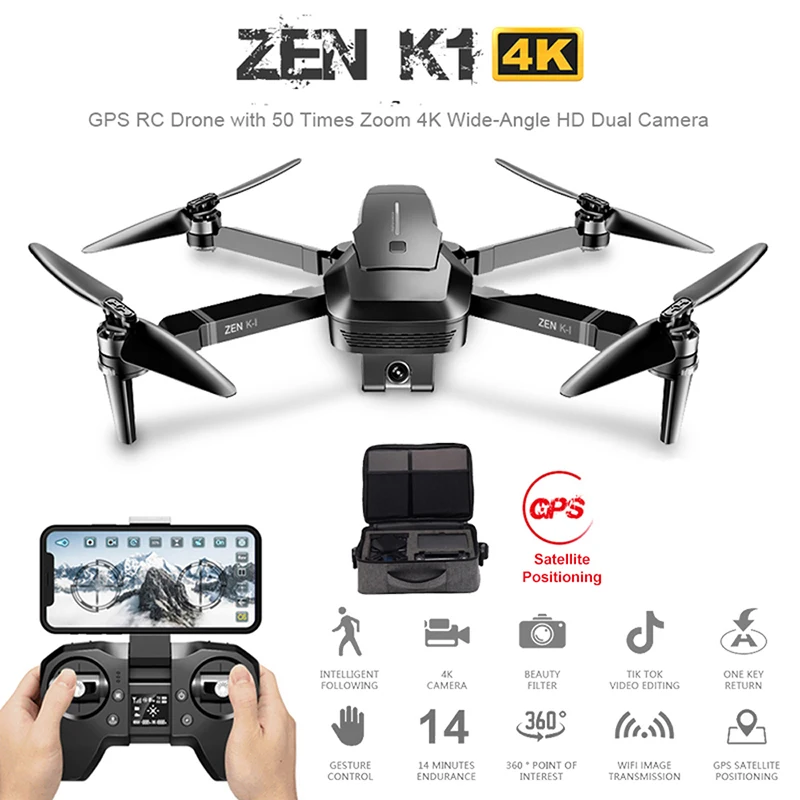 Visuo ZEN K1 GPS RC Drone con 50 veces Zoom 4K gran angular Cámara Dual