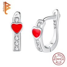 Модные красные Эмалевые маленькие серьги с цирконием кубической огранки для женщин и девочек, детские 925 пробы серебряные серьги, рождественские украшения