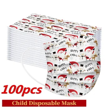 

100PCS Christmas Mask Child Masque Disposable Face Mask Cartoon Lovely Printing Mouth-Muffle Breathable Mascarillas mondkapjes
