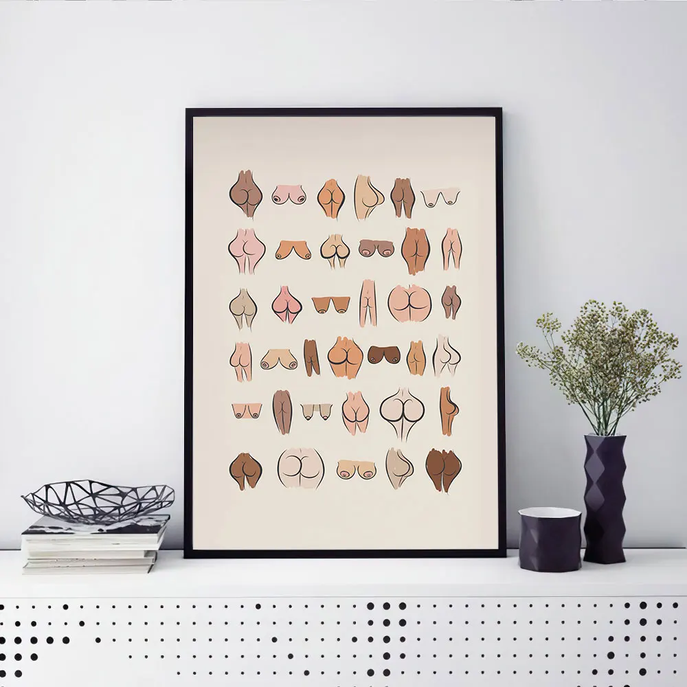 Nordic Funny Bum Poster Abstract Boobs Minimalist Art Print Body Canvas Painting Modern Nude Wall Picture Bathroom Home Decor