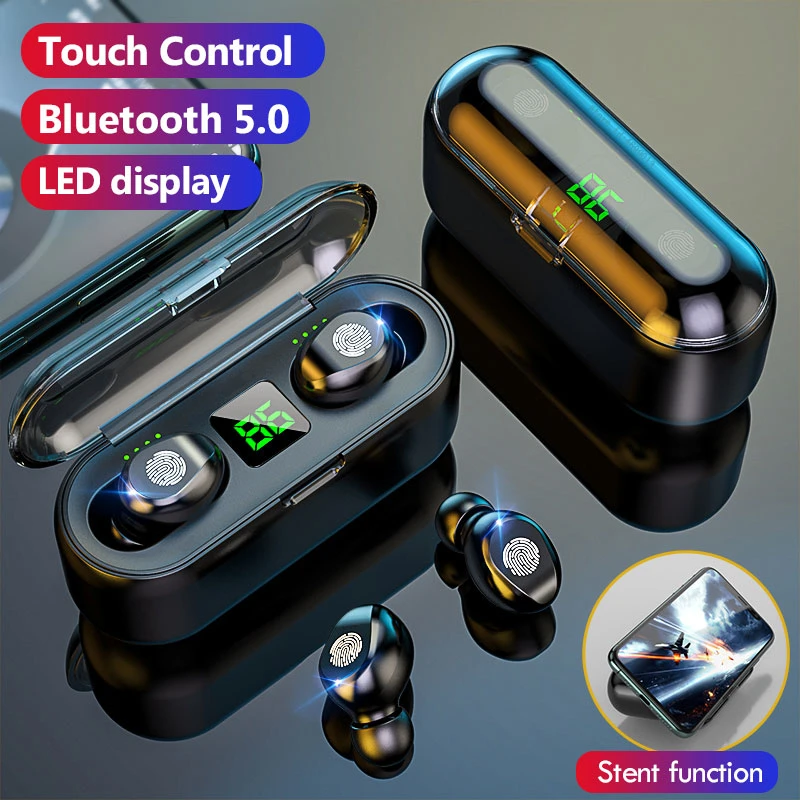 Bluetooth Earphones Wireless Headphone Waterproof Headsets Sport Earbuds TWS F9 with 2000mAh Charging Power Bank