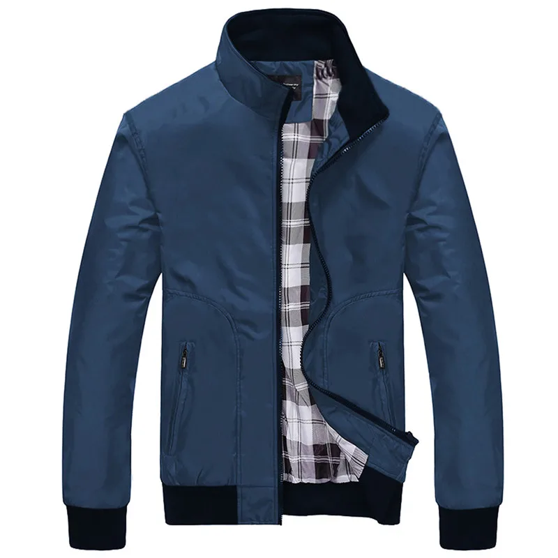 Мужская однотонная куртка Осенняя Повседневная модная однотонная Лоскутная куртка на молнии для мужчин ветровка уличная одежда - Цвет: Blue