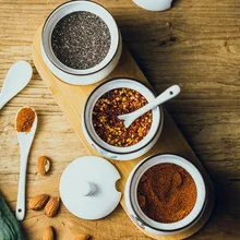 3 шт./компл. керамический приправа набор банок Cruet подставка для специй держатель с ложкой соль перец приправа сахар хранилище специй контейнер