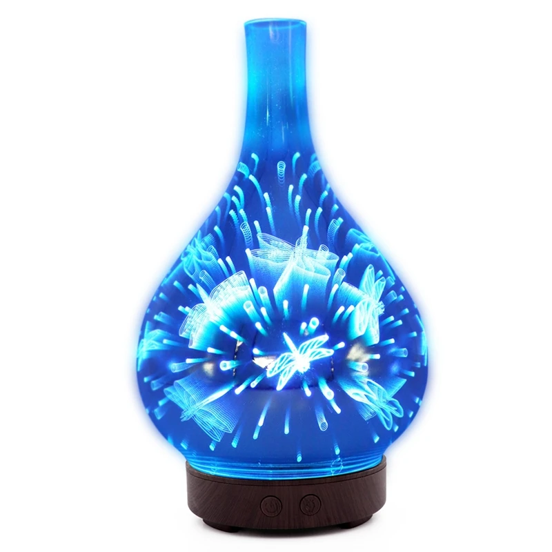 3D Стрекоза фейерверк стекло в форме вазы увлажнитель воздуха с 7 цветов светодиодный ночник Арома эфирное масло диффузор тумана Ультра - Цвет: Dark Wood