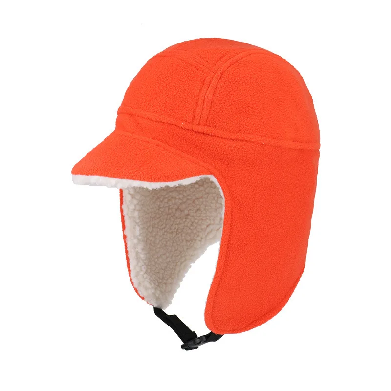 Мужская и женская уличная велосипедная походная Теплая Флисовая шапка наушник осень зима Рыбалка Лыжная Охота ветрозащитная Толстая теплая овечья шерсть шапка - Цвет: Orange