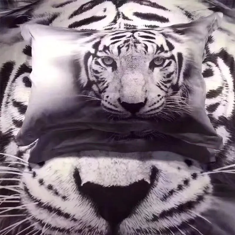 Комплект постельного белья с 3d головой белого тигра, хлопок, постельное белье для двойной королевы, постельное белье, 4 шт. в комплекте, пододеяльник, простыня, наволочки