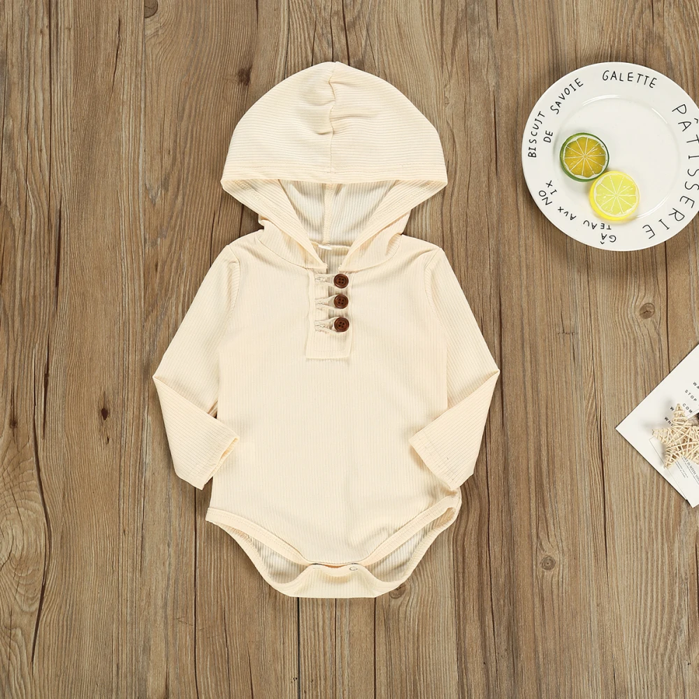 Осенняя однотонная Одежда для новорожденных мальчиков и девочек от 0 до 24 месяцев комбинезон с капюшоном и длинными рукавами