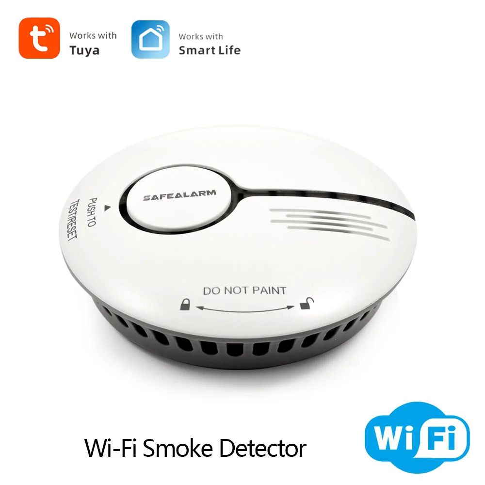 Tuya-Detector de humo automático para el hogar, dispositivo inteligente con WiFi, funciona con batería, alarma contra incendios, estándar CE