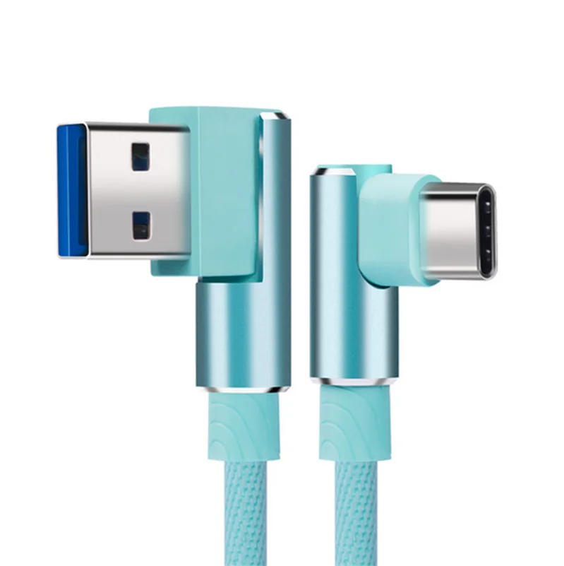 90 градусов правый угол usb type C кабель для huawei mate 20 10 P20 lite p30 P10 pro nova 5 4 honor 20 9x v30 игровой Кабель зарядного устройства - Цвет: mint green type c