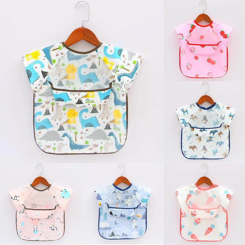 

Baby Bib New Sleeveless Cotton Eat Print Smock Thin Child Waterproof Apron Anti-dressing Gown Sleeveless Bibs Baby Scarf