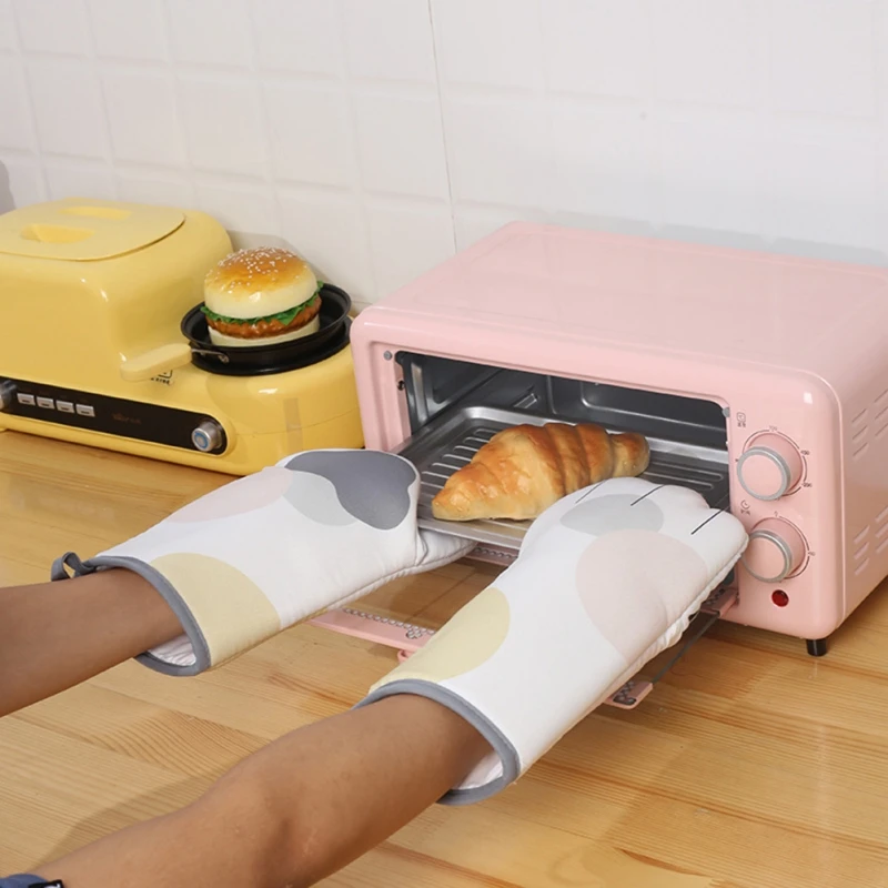 1 Pair Cartoon Animal Cat Paws Oven Mitts Heat Resistant Non-slip Long Microwave Gloves Cotton Kitchen Baking Insulation Gloves
