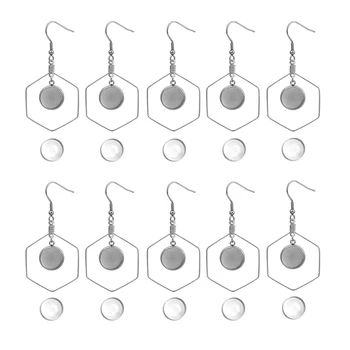 

60Pieces 12mm Cabochon Earring Settings, 30Pcs Hexagon Earring Blanks with 30Pcs Clear Glass Cabochons DIY Earring Making Findin