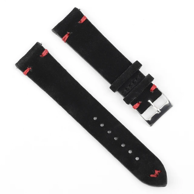 High Quality Suede Leather Vintage Watch Straps Blue Watchbands Replacement Strap for Watch Accessories 18mm 20mm 22mm 24mm Black-Red Line