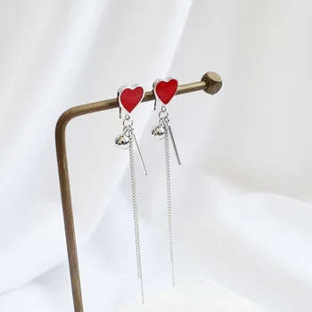 

Niche design love tassel earrings s925 sterling silver earrings chic temperament female bead tassel earrings jewelry