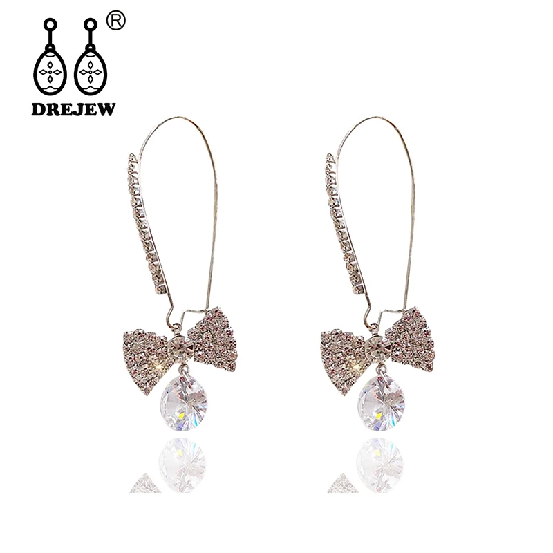 

DREJEW Long Geometric Circle Hoop Earrings Luxury Gold Platinum Rose Crystal Rhinestone Christmas Earrings for Women Wedding 577