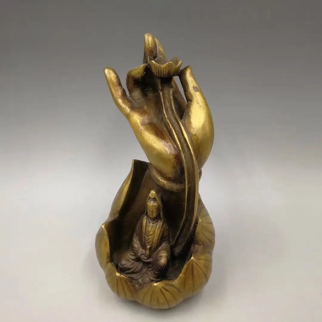 Китайский Старый латунный бергамот статуя Гуаньинь Будды Kwan-yin Bodhisattva Qianlong год украшения дома