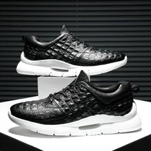 Повседневная обувь из натуральной кожи; мужские удобные лоферы на шнуровке; мужские кроссовки с узором «крокодиловая кожа»; модная прогулочная обувь