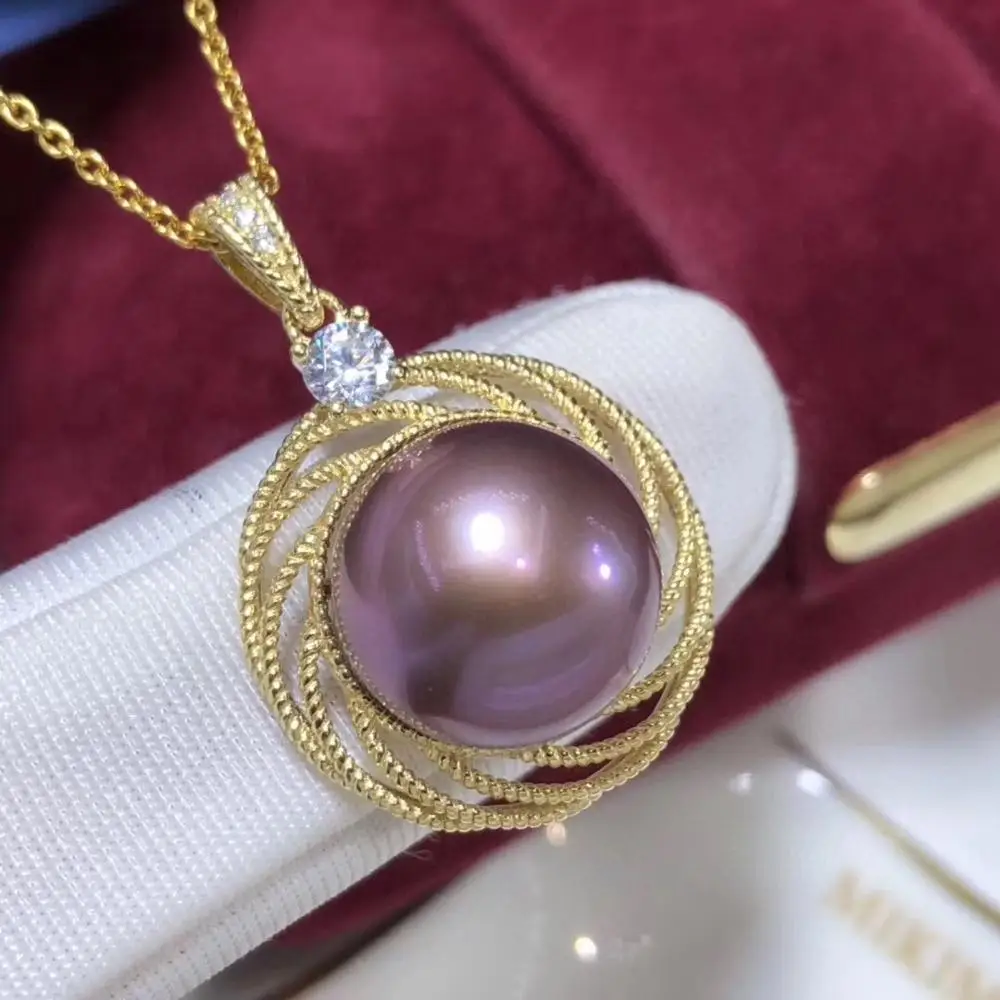 

D303 Fine Jewelry 925 Sterling Silver Natural Fresh Water Purple Pearl 11-12mm Pendants Necklaces for Women FIne Pearls Pendants