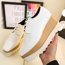 Outlet Wedge Heel Increased Shoes Woman New Fashion Spring Autumn Muffin Thick Soled Shoes Korean Square Toe Lace Up Wome Pumps