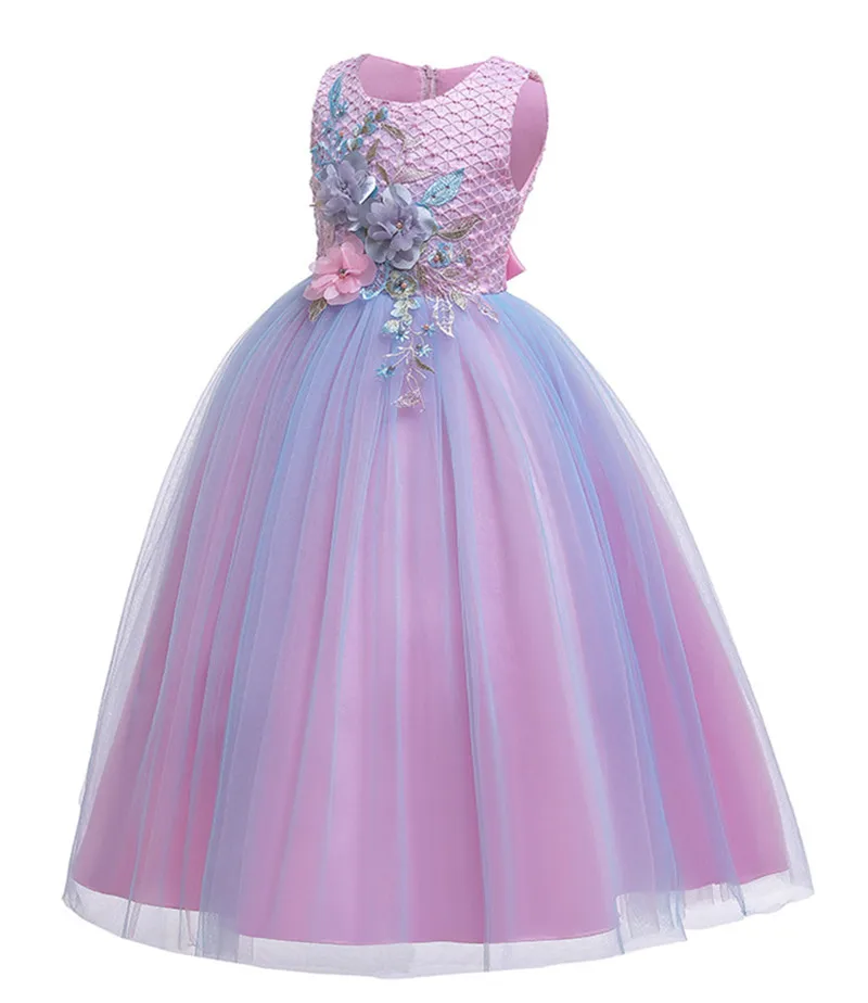 Kids Girls Wedding Girl Dress 2020 Long Gown Unicorn Lace Color Matching Girls Gradient Fluffy Dress for Girls Formal Clothes