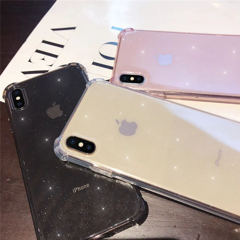 

Shockproof Flash powder Transparent Silicone Phone Case For iPhone X XS XR XS Max 8 7 6 6S Plus Clear protection Back Cover